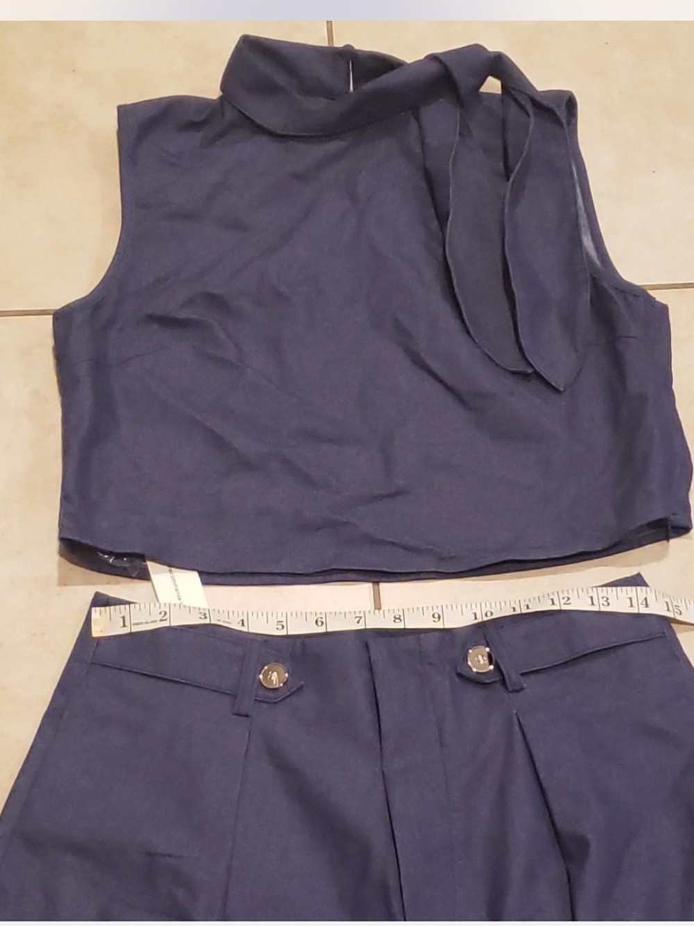 Commense Navy Sleeveless Wide-Leg Jumpsuit with Neck Tie Scarf - Picture 8 of 10